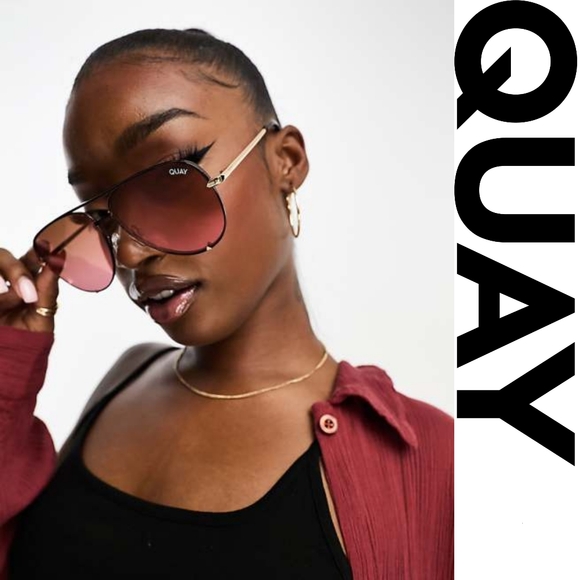 Quay - High Mini - Bronze Frame/Brown Pink Lense Aviator Sunglasses - Rare - Picture 4 of 10